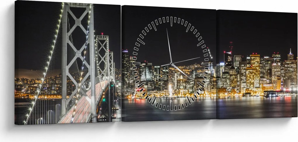 Obraz Brooklynského mostu a New Yorku (s hodinami) (90x30 cm)