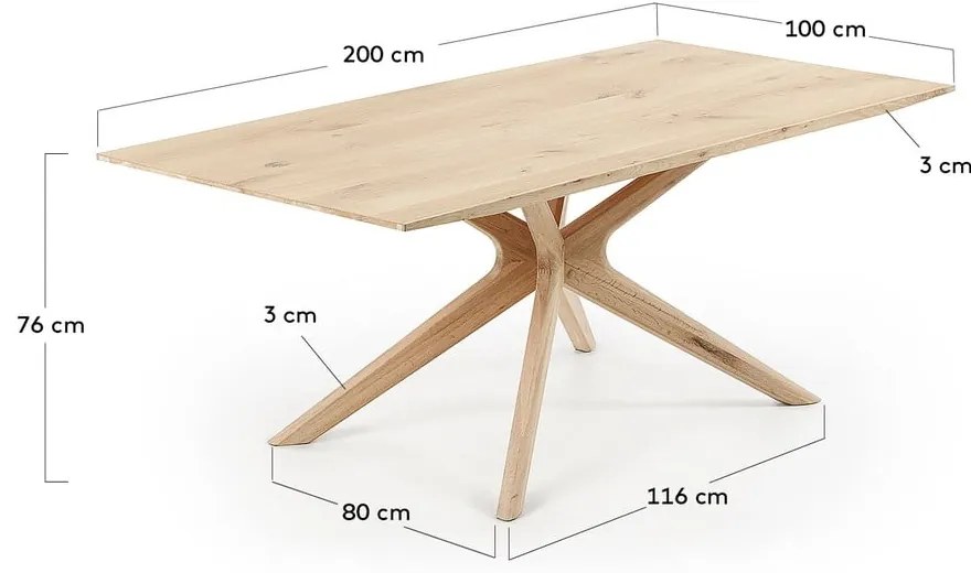 Jedálenský stôl s doskou v dubovom dekore 100x200 cm Armande – Kave Home