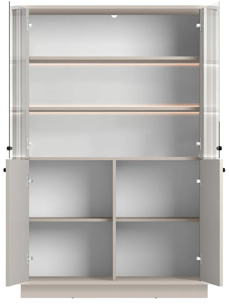 Vitrína Vesper 103 cm štvordverová na sokli - kašmír / čierne úchytky