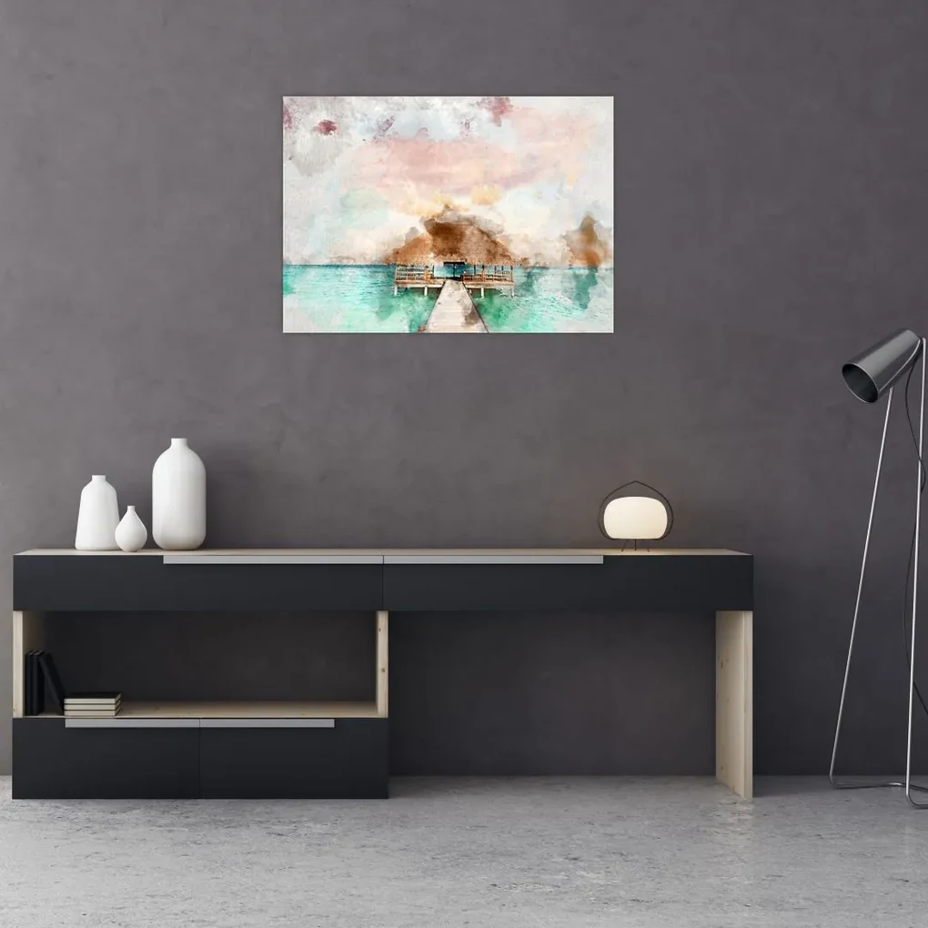 Obraz - Maledivy, drevené mólo (70x50 cm)
