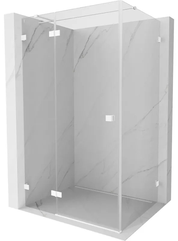 Mexen Lunar T, sklápací sprchový kút ľavý 120 x 110 cm, 8mm číre sklo, biely profil, 834T-120-110-20-00-L
