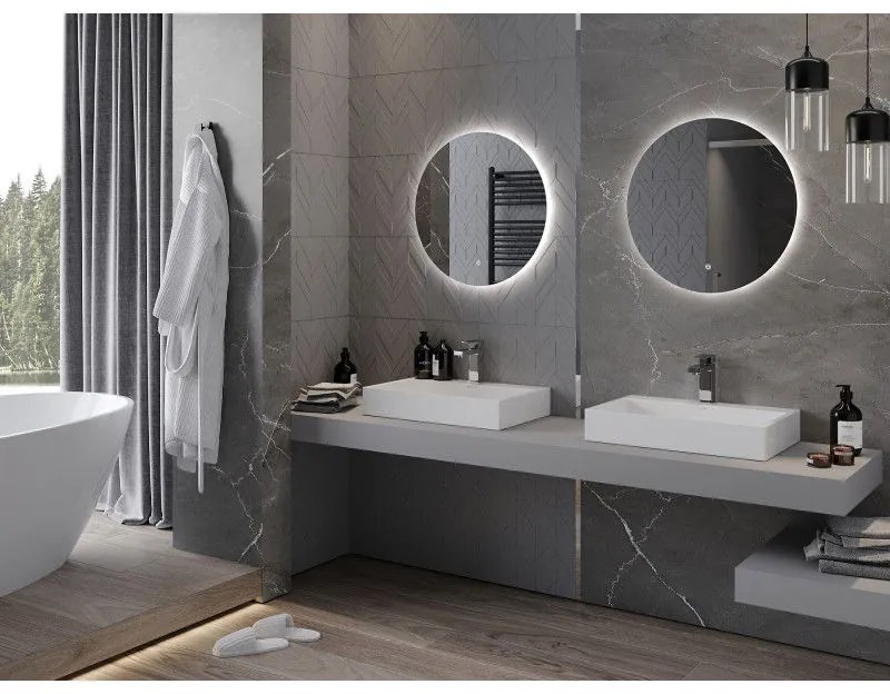 Mexen Erg, okrúhle LED podsvietené kúpeľňové zrkadlo 60 cm, 6000K, vykurovacia podložka proti zahmlievaniu, 9823-060-060-611-00