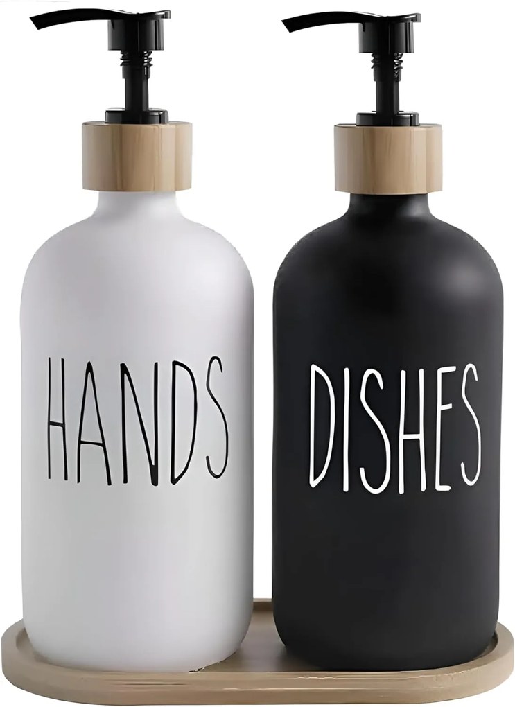 Zeller Present 2. akosť - Súprava dávkovačov s podložkou - dóza a mydlo, BLACK&WHITE (čierna dávkovač)