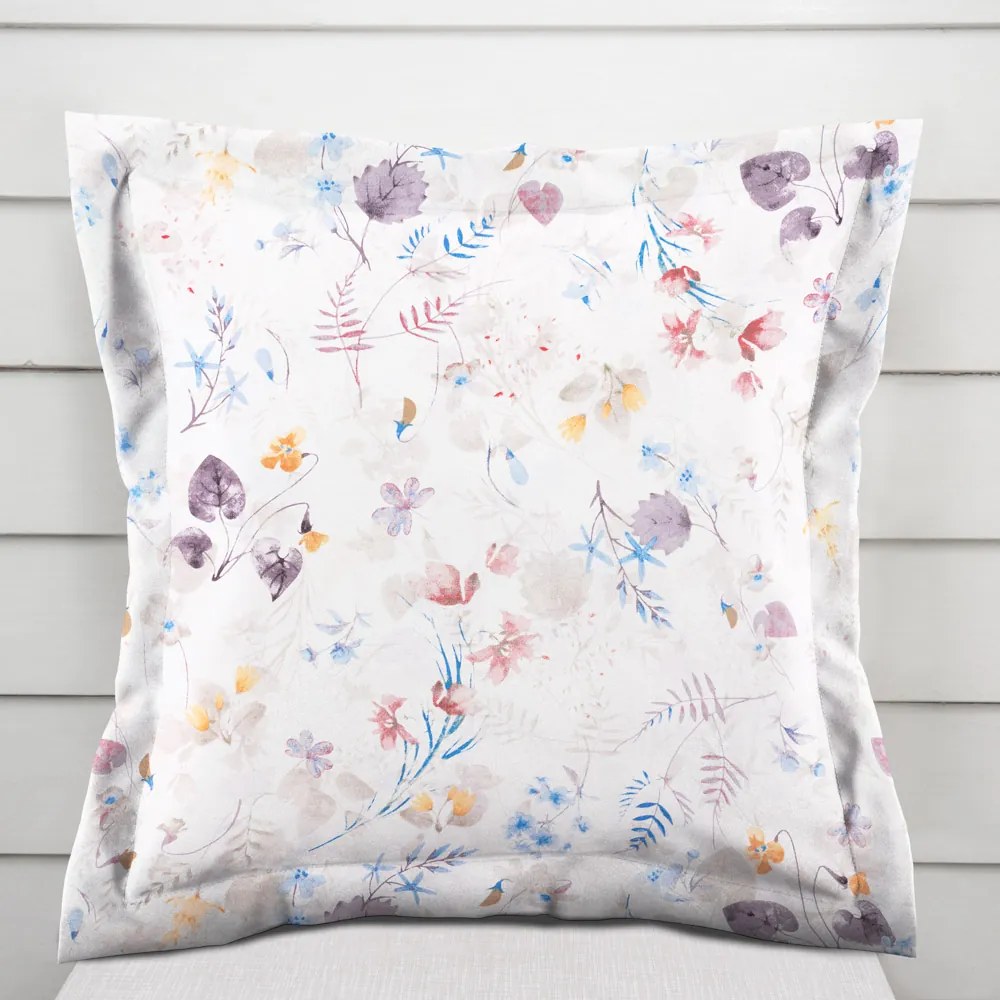 Biante Bavlnená obliečka na vankúš s lemom Sandra SA-290 Farebné lučne kvety na bielom 60 x 60 cm