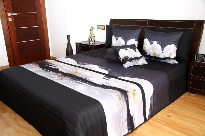 DomTextilu Čierny prehoz na posteľ s bielymi orchideami Šírka: 220 cm | Dĺžka: 240 cm 3541-103392