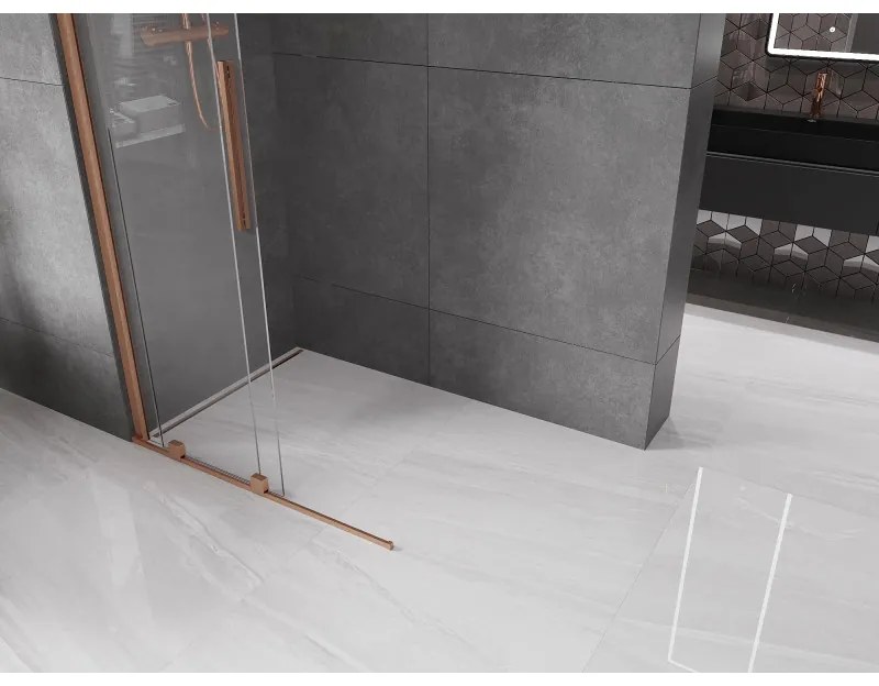 Mexen Velar, posuvné dvere do otvoru typ Walk-In 110 cm, 8mm číre sklo, medená matná, 871-110-000-03-65