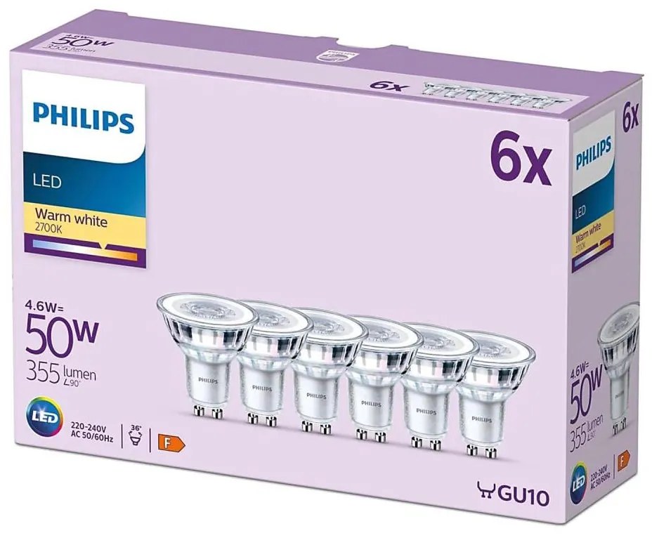 SADA 6x LED Žiarovka Philips GU10/4,6W/230V 2700K