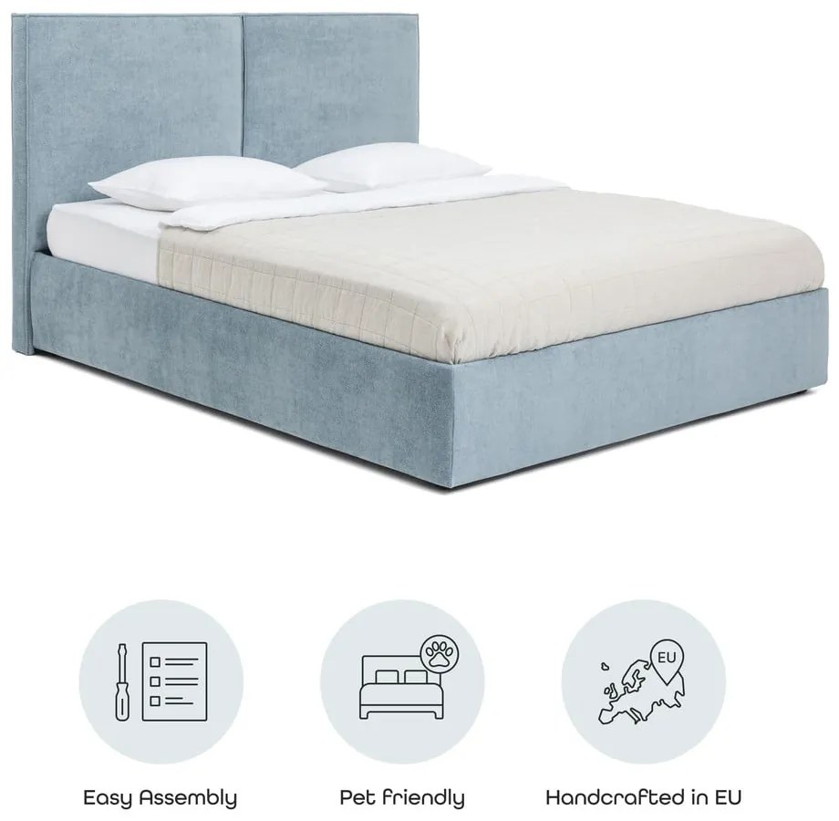 Modrá čalúnená dvojlôžková posteľ s úložným priestorom s roštom 180x200 cm Thessa Bold – Bonami Selection