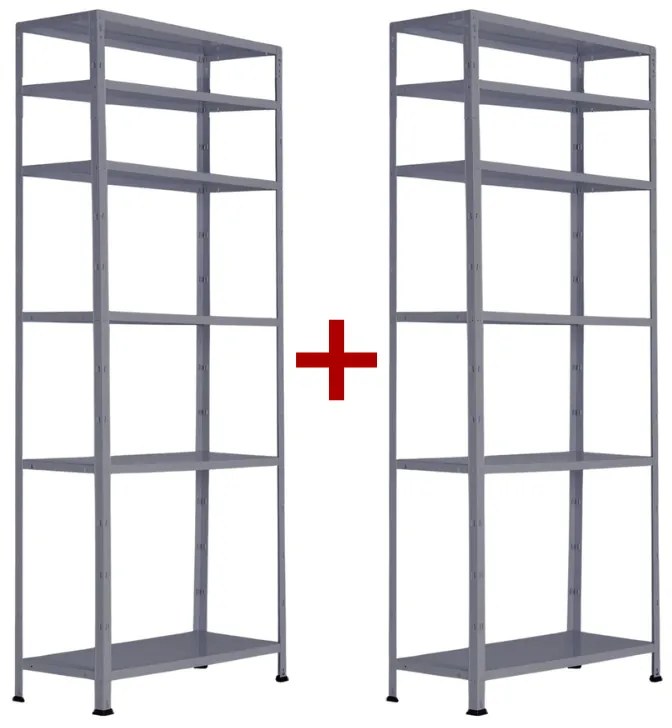 Policový regál 1+1 ZADARMO, 1760x750x300 mm, 6 políc, nosnosť police 75 kg, RAL 7031