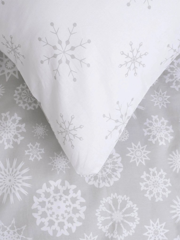 Vianočné francúzske bavlnené obliečky Renforcé – Vločky sivé