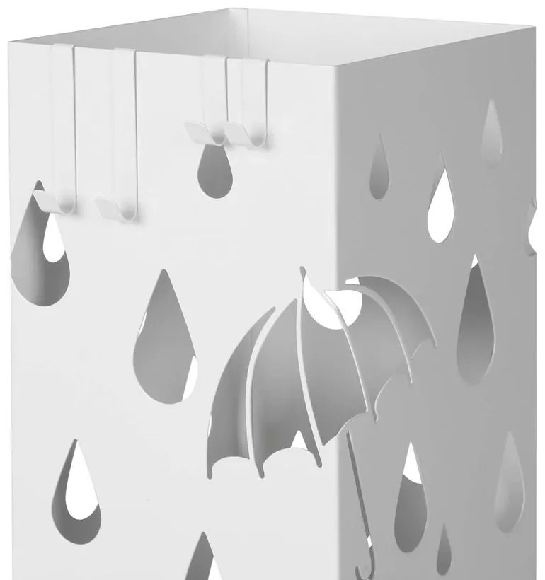 Kovový stojan na dáždniky,  s odkvapkávačom a 4 háčikmi, biely