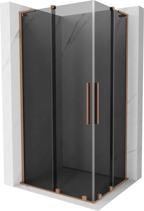 Mexen Velar L Duo, sprchový kút s posuvnými dverami 100 x 90 cm, 8mm šedé sklo, medená matná, 871-100-090-02-43-65