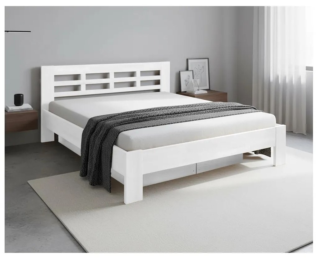 Dvojlôžková posteľ z masívu s úložným priestorom ANGELA 180x200 cm biela