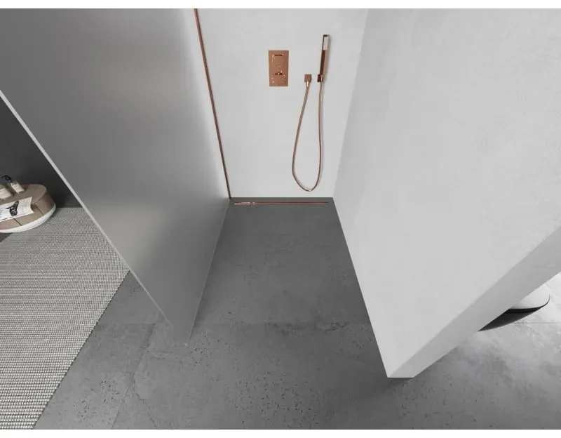 Mexen Kioto L, sprchová zástena Walk-In 70 x 200 cm, 8mm sklo námraza, ružové zlato profil, 800-070-103-60-30