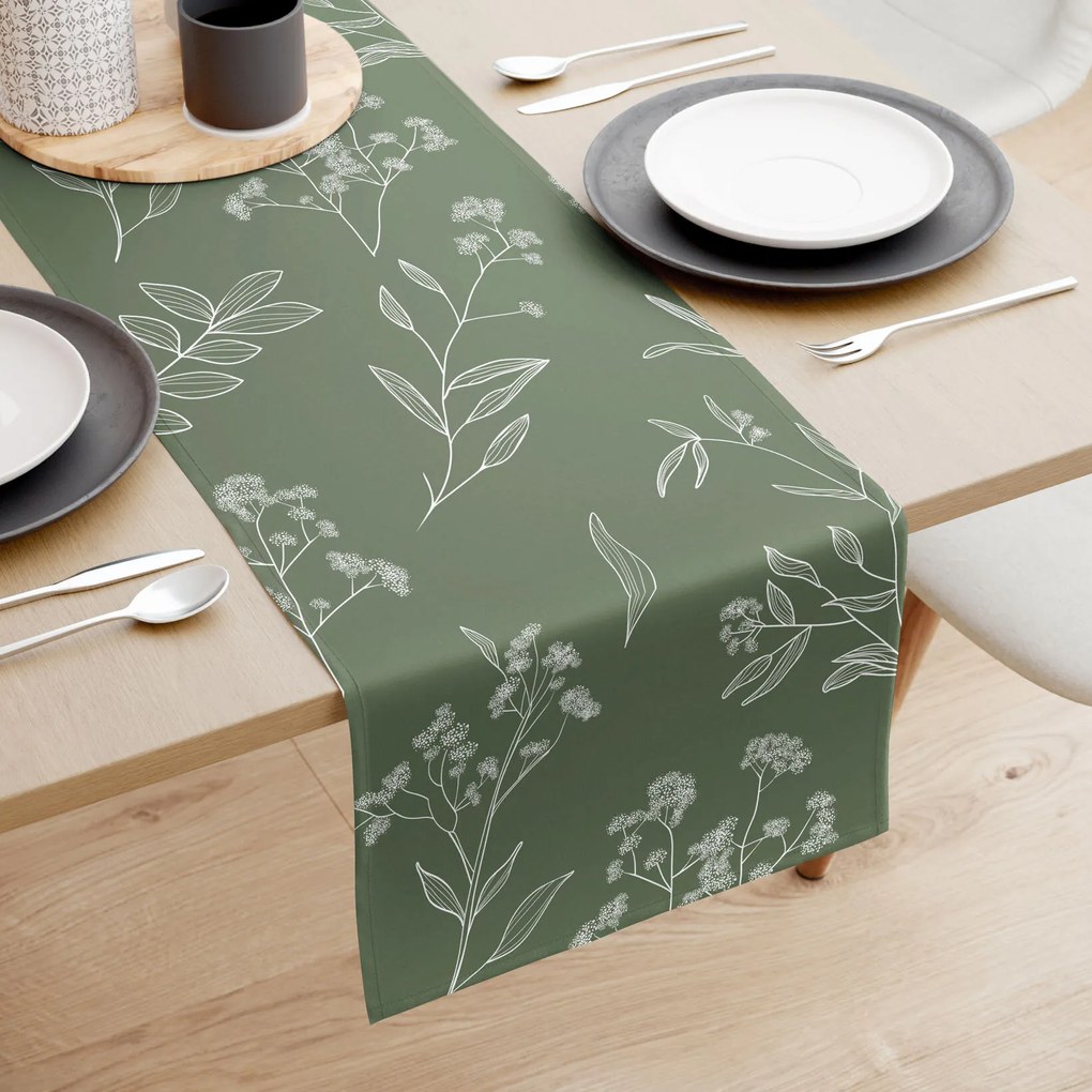 Goldea behúň na stôl 100% bavlnené plátno - bylinkové lístky 35x140 cm