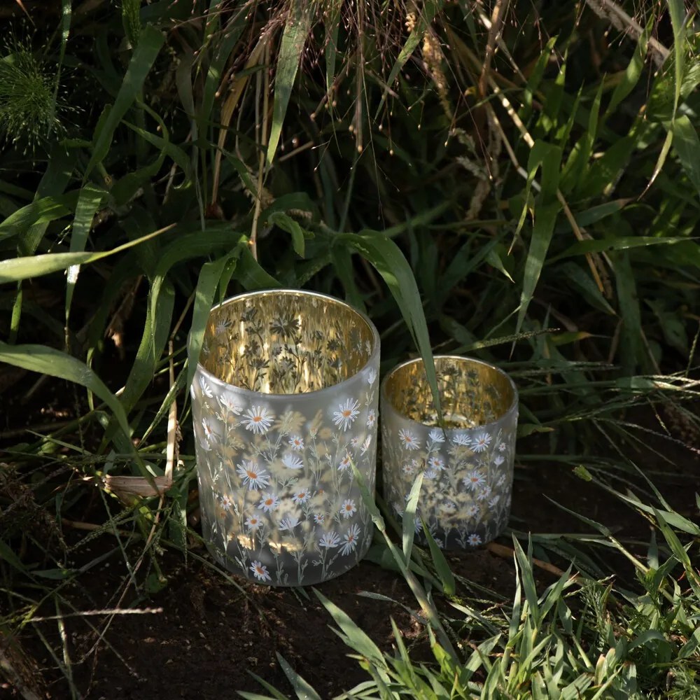 Sklenený svietnik so sedmokráskami Wild Flowers Daisies M - Ø 10*12 cm