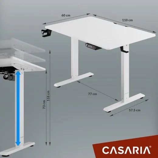 InternetovaZahrada Výškovo nastaviteľný kancelársky stôl biely - 110x60x118 cm