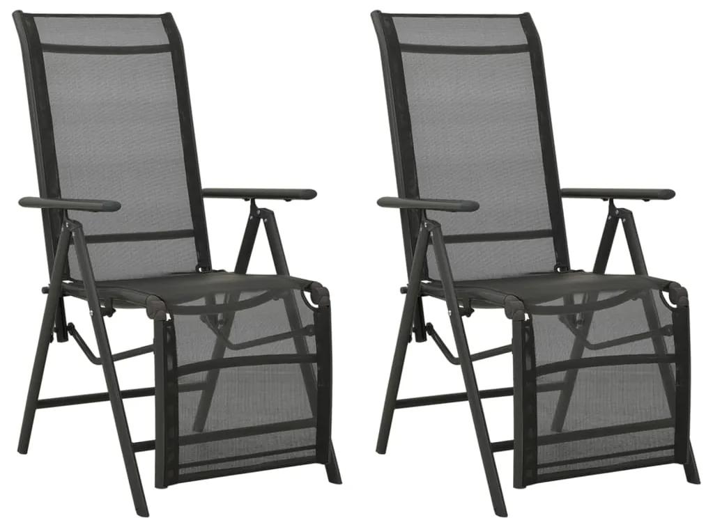 Sklápacie záhradné stoličky 2 ks hliník a textilén čierne