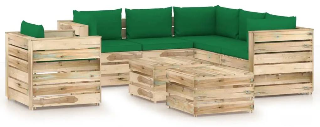 vidaXL 8-dielny záhradný set s podložkami zelené impregnované drevo