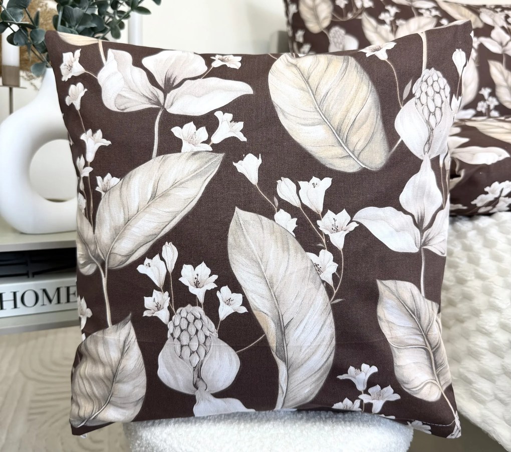 Botanic Taupe – luxusná bavlnená obliečka na vankúš 40x40 cm | slovenská výroba | 100 % bavlna