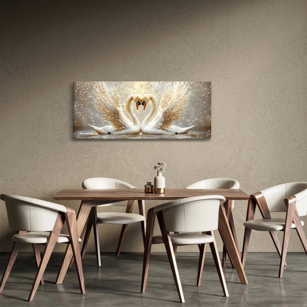Obraz - Zlaté labute (120x50 cm)