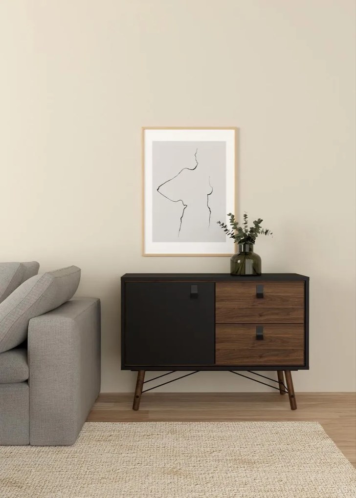 Komoda Rainy 102 cm čierna/orech tmavý