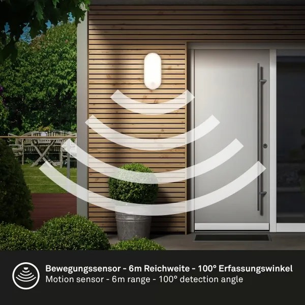 Brilo - LED vonkajšie nástenné svietidlo s pohybovým senzorom RUCH LED/12W/230V IP65 biele