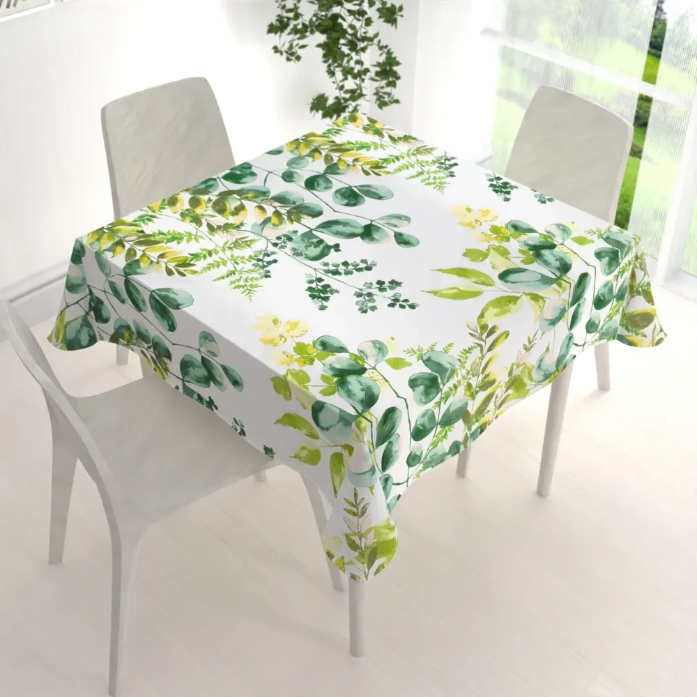 Biante Bavlnený štvorcový obrus Sandra SA-244 Zelený eukalyptus na bielom 60x60 cm