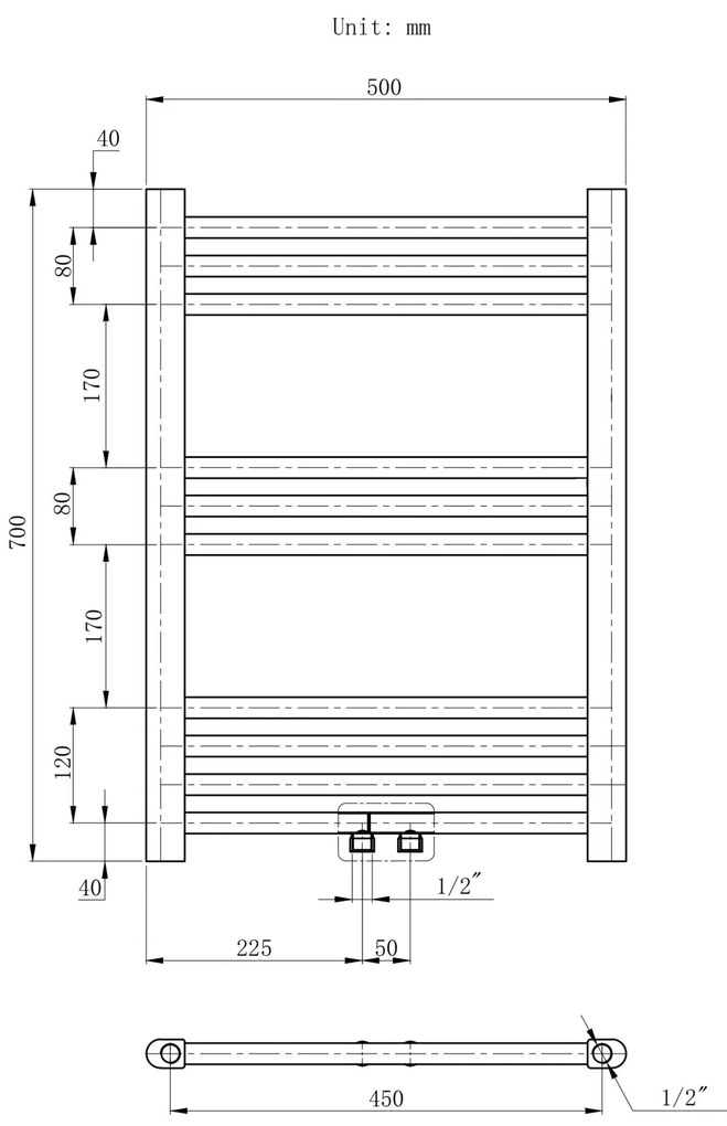 Gamma Erga Simple, vykurovacie teleso 700x500 mm, 275 W, čierna, ERG-LAV-SIMP-7050-BK
