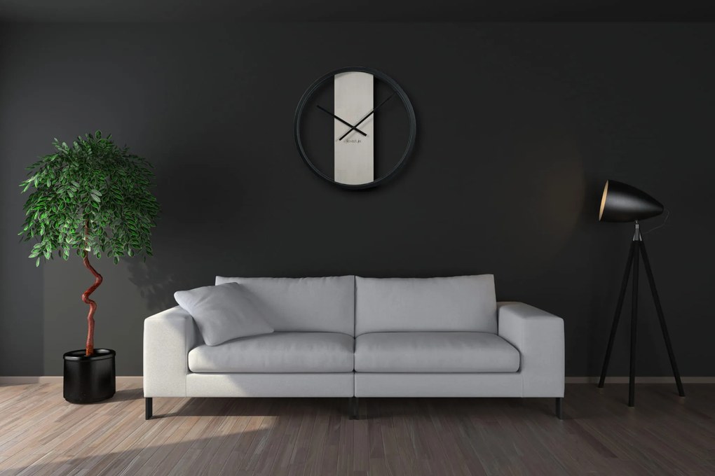 Dekorstudio Kovové hodiny s dubovým drevom LOFT OVAL dub bielený