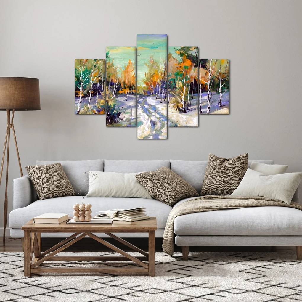 Obraz - Zasnežená cesta lesom, olejomaľba (150x105 cm)