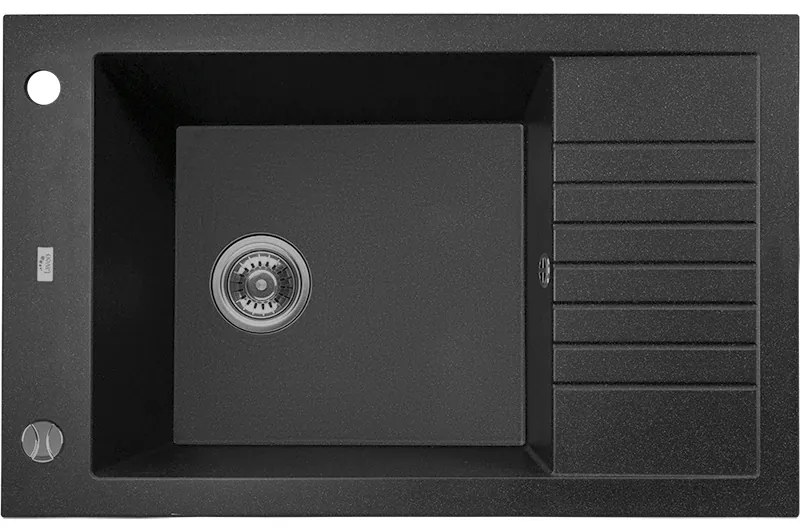 Laveo Pionier, 1-komorový granitový drez 780x500x207 s krátkym odkvapávačom, čierna škvrnitá, LAV-SBR_713T