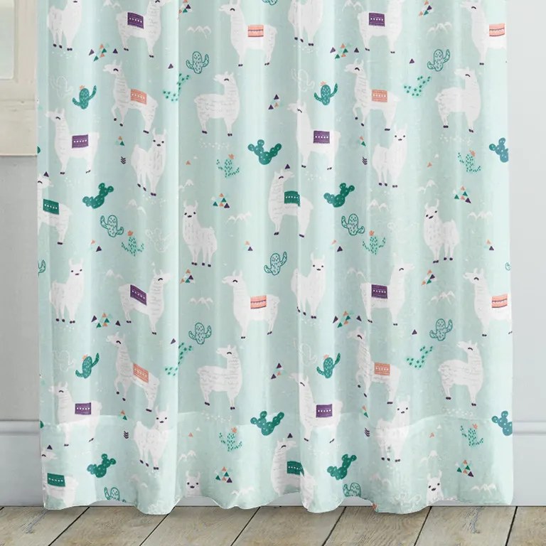 Goldea detský bavlnený záves - kreslené lamy na mintovom 180x150 cm