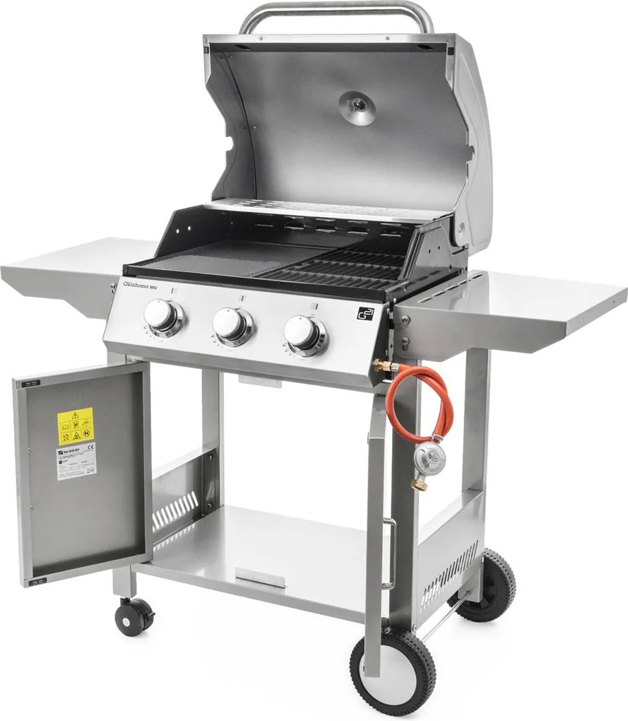 Plynový gril OKLAHOMA BBQ, 3 horáky, s redukčným ventilom, strieborná Penta CZ