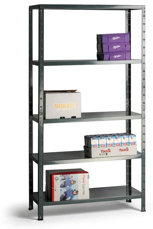 Kovový policový regál, 80 kg, 1792 x 900 x 400 mm, 5 políc, sivý