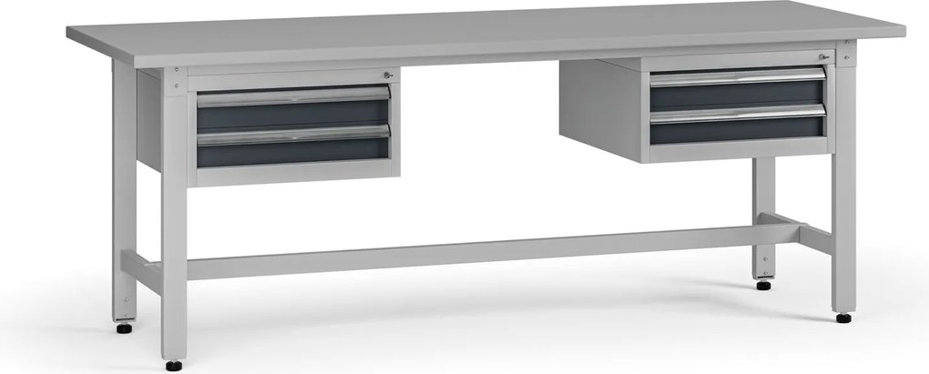 Výškovo nastaviteľný dielenský stôl G5, 2100 x 750 x 800-1000 mm, 2x kontajner, 4 zásuvky, grafit