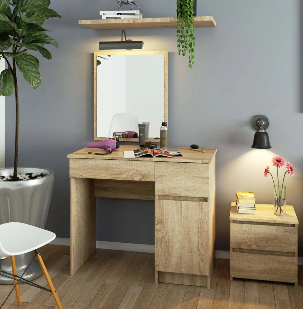 Kozmetický stolík so zrkadlom P-2/SL dub sonoma pravý