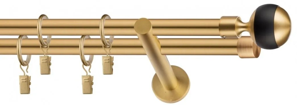 Dekorstudio Garniža dvojradová Guľa GLOBUS zlatá 19mm Dĺžka: 360cm, Typ uchytenia: Držiak dvojitý modern, Typ príslušenstva: Krúžky tiché so štipcami