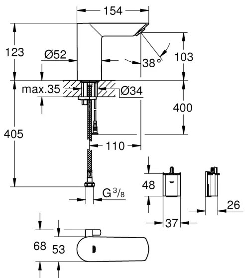 GROHE 36451000 - Elektronická umývadlová batéria BAU COSMOPOLITAN E lesklý chróm