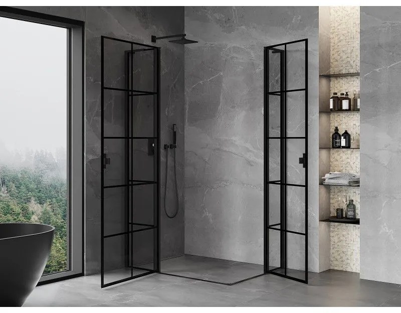Mexen, Mexen Mist L Duo výklopný sprchový kút 110 x 100 cm, čierna mriežka - 8A4L-110L-100P-70-77