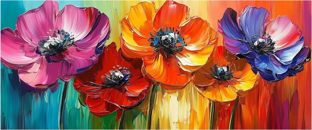 Obraz - Päť pestrofarebných kvetov (120x50 cm)