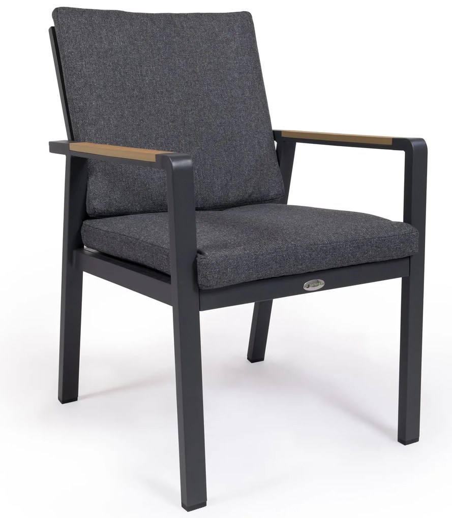 Záhradná jedálenská stolička EMOT antracit WPC s tmavou poduškou