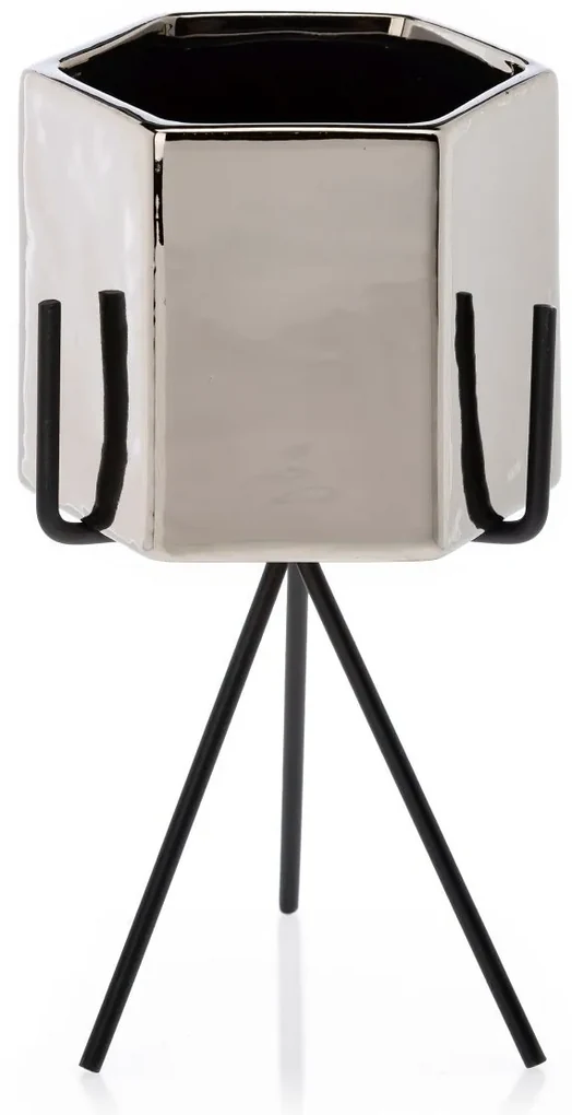 KERAMICKÝ KVETINÁČ SO STOJANOM SASHI SADA 3KS 20X9,5 CM+18X10 CM+16X9,5 CM STRIEBORNÁ
