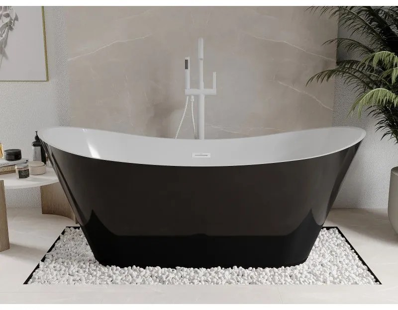 Mexen Celia, voľne stojaca vaňa 170 x 75 cm, biela-čierna, biely prepad, 52331707575-20
