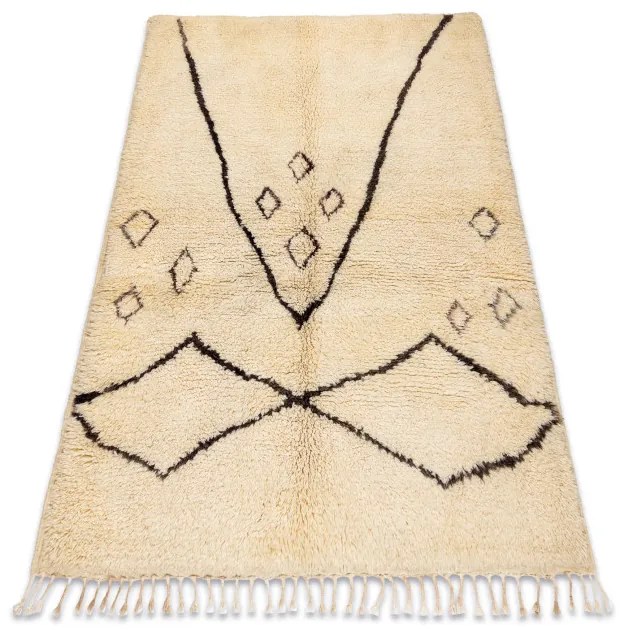 Ručne tkaný vlnený koberec BERBER BJ1124 Boujaad berber Boho, béžový / čierny