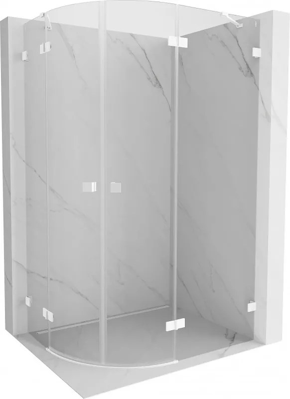 Mexen Lunar, pravý polkruhový sprchový kút 90 x 80 cm, 8mm číre sklo, biely profil, 833-090P-080L-20-00