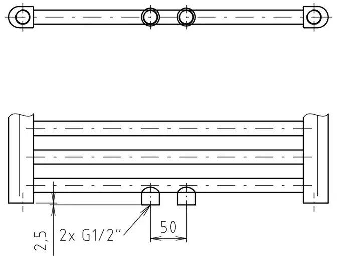 Mereo, Vykurovací rebrík 450x1690 mm, rovný, biely, stredové pripojenie, MER-MT03S