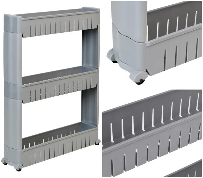 Pojazdný regál LEIRA 3 police sivý