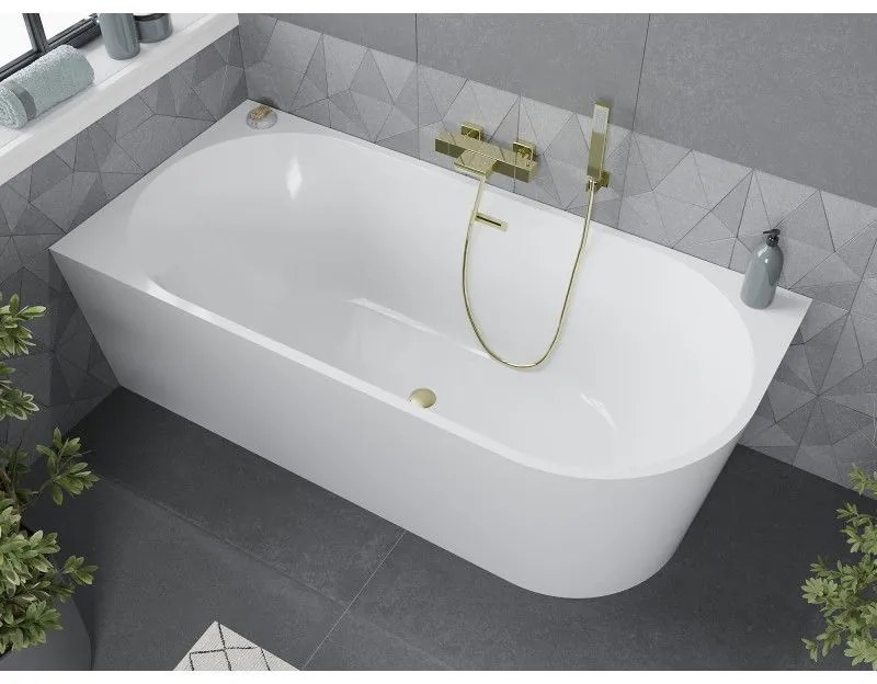 Mexen Mia, voľne stojaca rohová vaňa, lavá, 170 x 80 cm, biela, zlatý matný prepad, 52691708000L-55