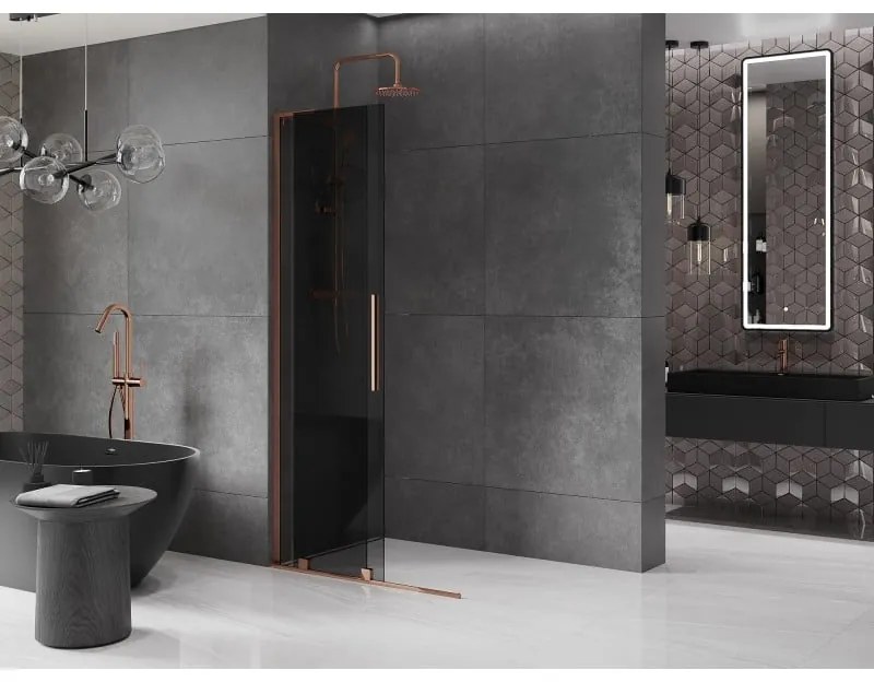 Mexen Velar L, posuvná sprchová zástena Walk-in 120 x 200 cm, 8mm šedé sklo, ružové zlato, 871-120-003-43-60